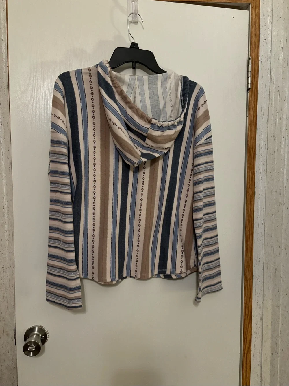 Striped Hooded Pullover Sweatshirt - Blue & Beige - Picture 2 of 3